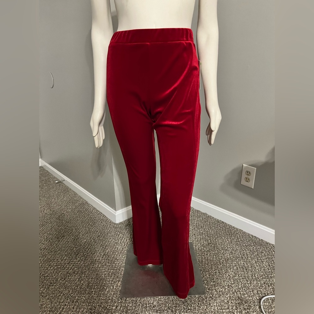 Evolutionary Red Velvet Elastic Mid Rise Waist Stretch Flared Leg NWT Pant Large